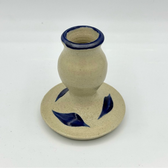 Vintage 1994 Williamsburg Pottery Handpainted Small CandleStick Holder Vase - Picture 2 of 5